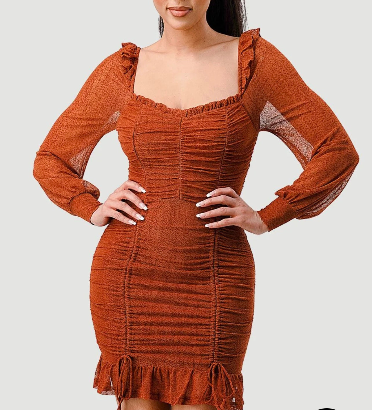 ONION MESH RUFFLE DOUBLE RUCHED BODYCON
