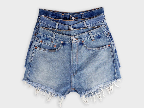 High-Rise Upcycled Denim Cutoff Shorts - Original: 12 (34