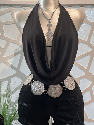 Halter Cowl Neck Open Back Top