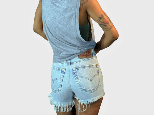 High-Rise Upcycled Denim Cutoff Shorts - Original: 12 (34