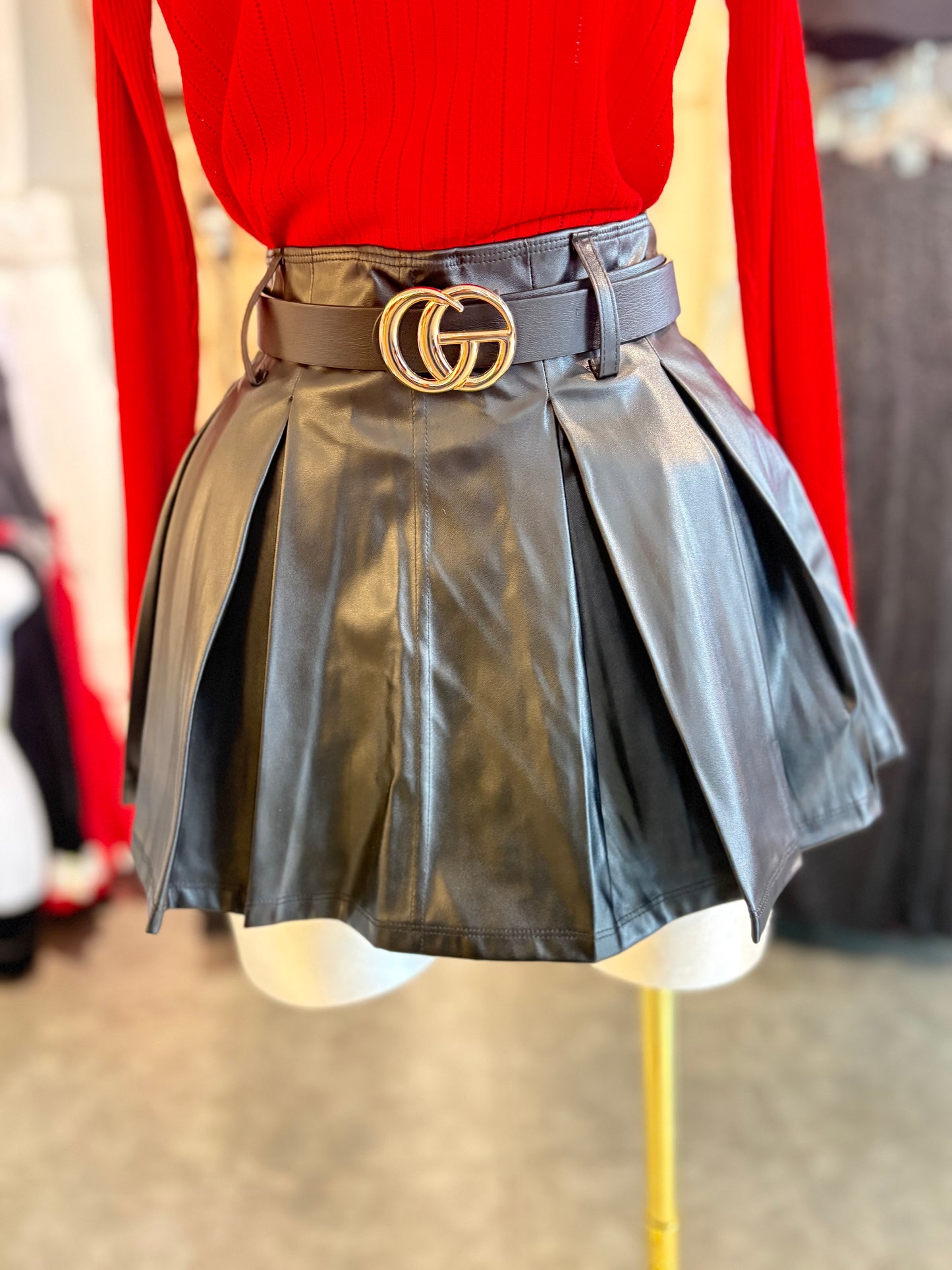 Aria pleated pu leather skirt