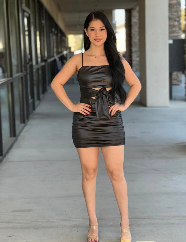 Leather mini dress