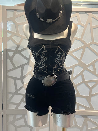 Jessie Embroidered Suede Corset