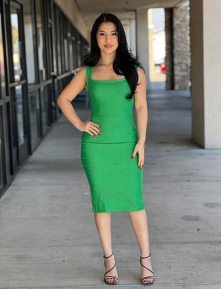 GREEN BANDAGE MIDI DRESS