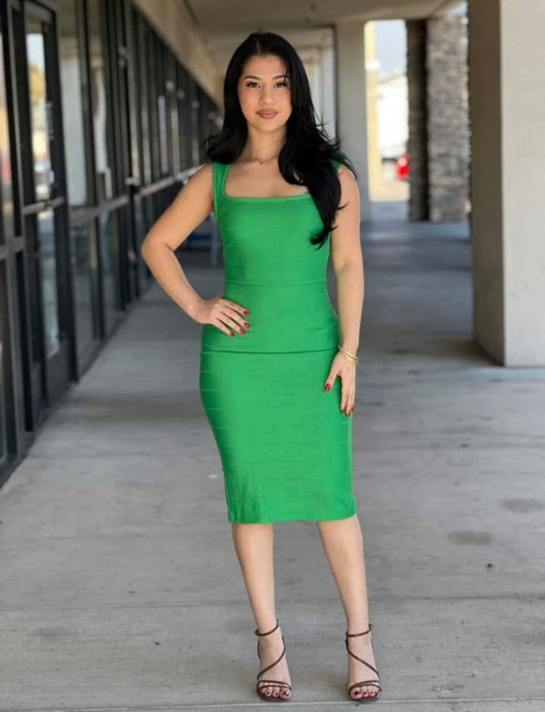 GREEN BANDAGE MIDI DRESS