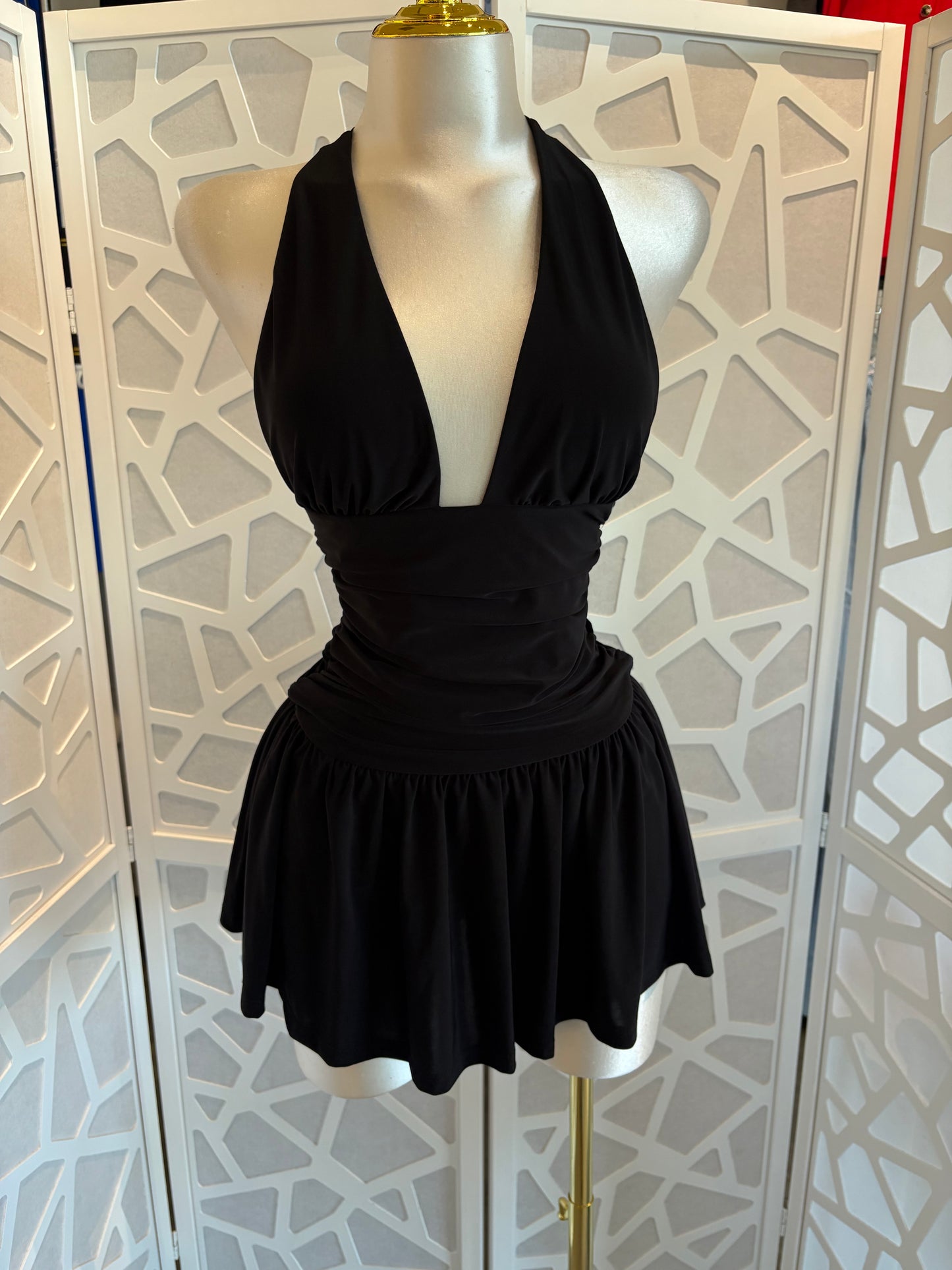 Sleeveless open back halter ruffled romper