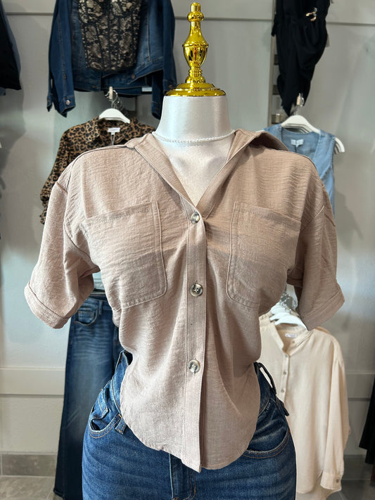 Notched Collar Linen Effect Shirt
