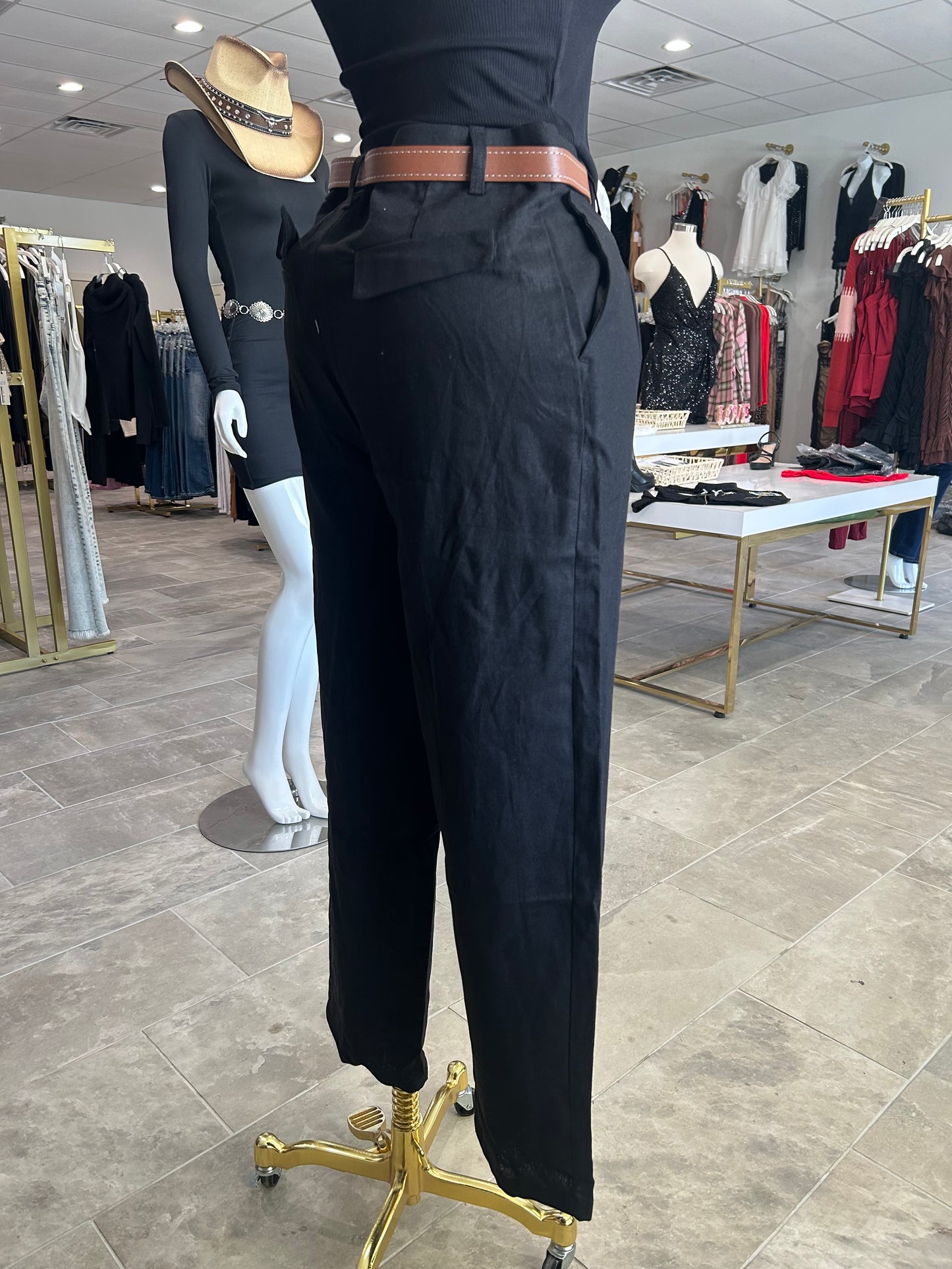 High Waisted Linen Trousers W/belt