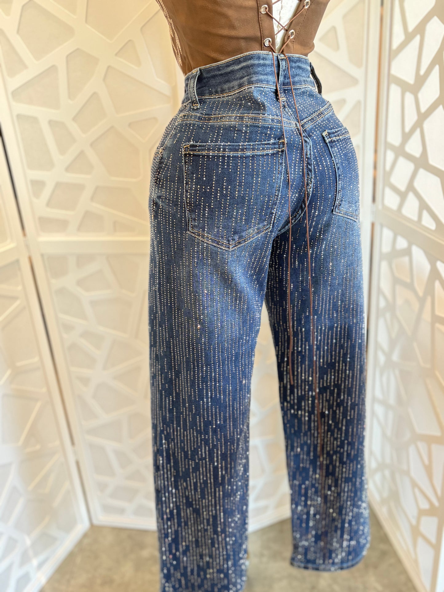 WIDE LEG CRYSTAL JEANS