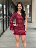 ONE SLEEVE SEQUIN MINI DRESS