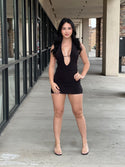 HALTER DEEP PLUNGE OPEN BACK MINI DRESS