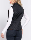 SUEDE PIPING DETAIL FRONT POCKET SIDE RIB QUILTED PADDING VEST