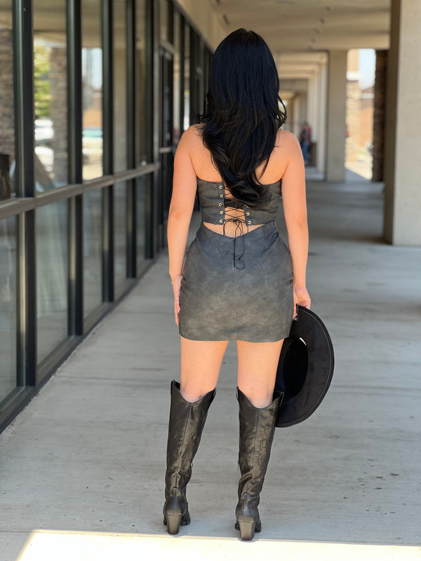 Arizona vegan leather embroidered western corset dress