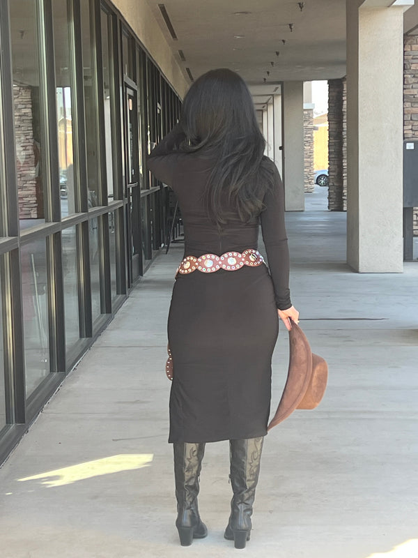 Mock Neck Ruffled Midi Dress