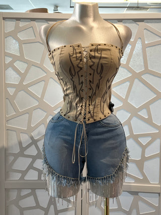 CLEMENTINE Stretch Embroidered Western Corset Top