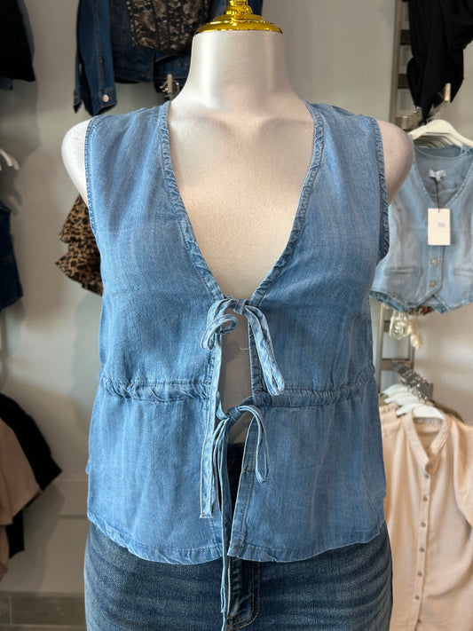 Front tie detail denim top