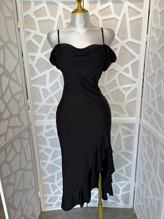 BLACK SIDE SLIT DRESS