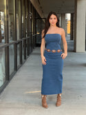 Back Slit Zippered Tube Denim Dress