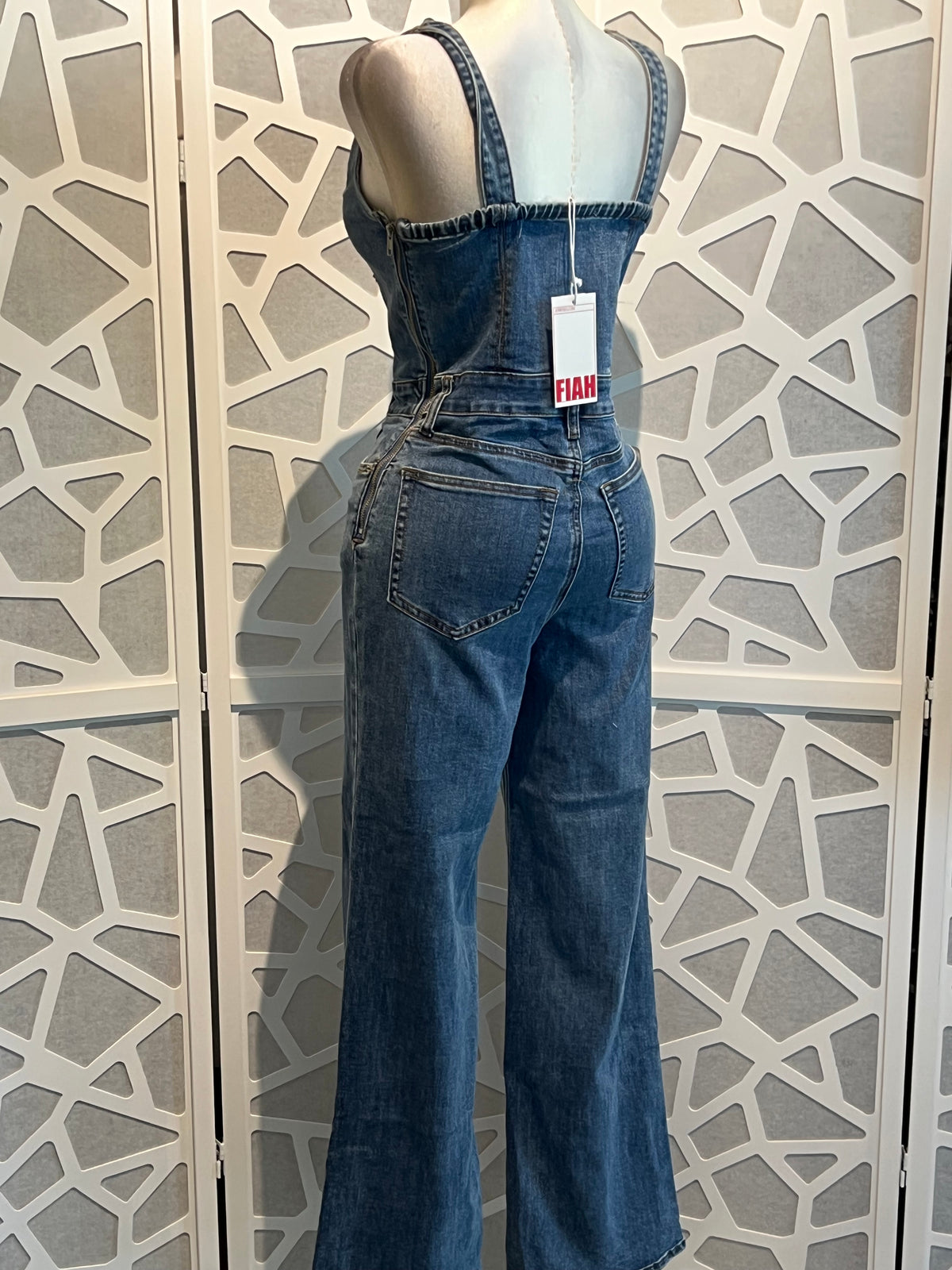 LACE UP DETAIL DENIM JUMPSUIT