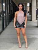 BONITA ROSE GOLD HALTER RHINESTONE TOP