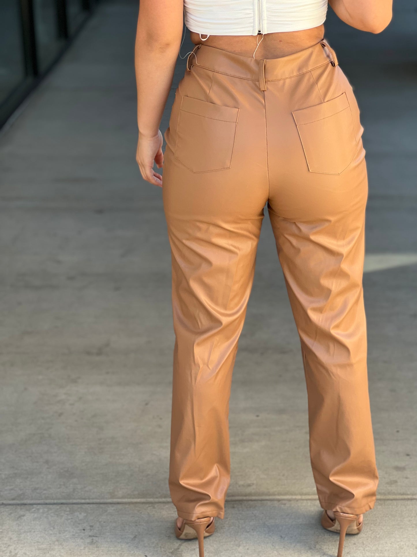 Leather straight pants