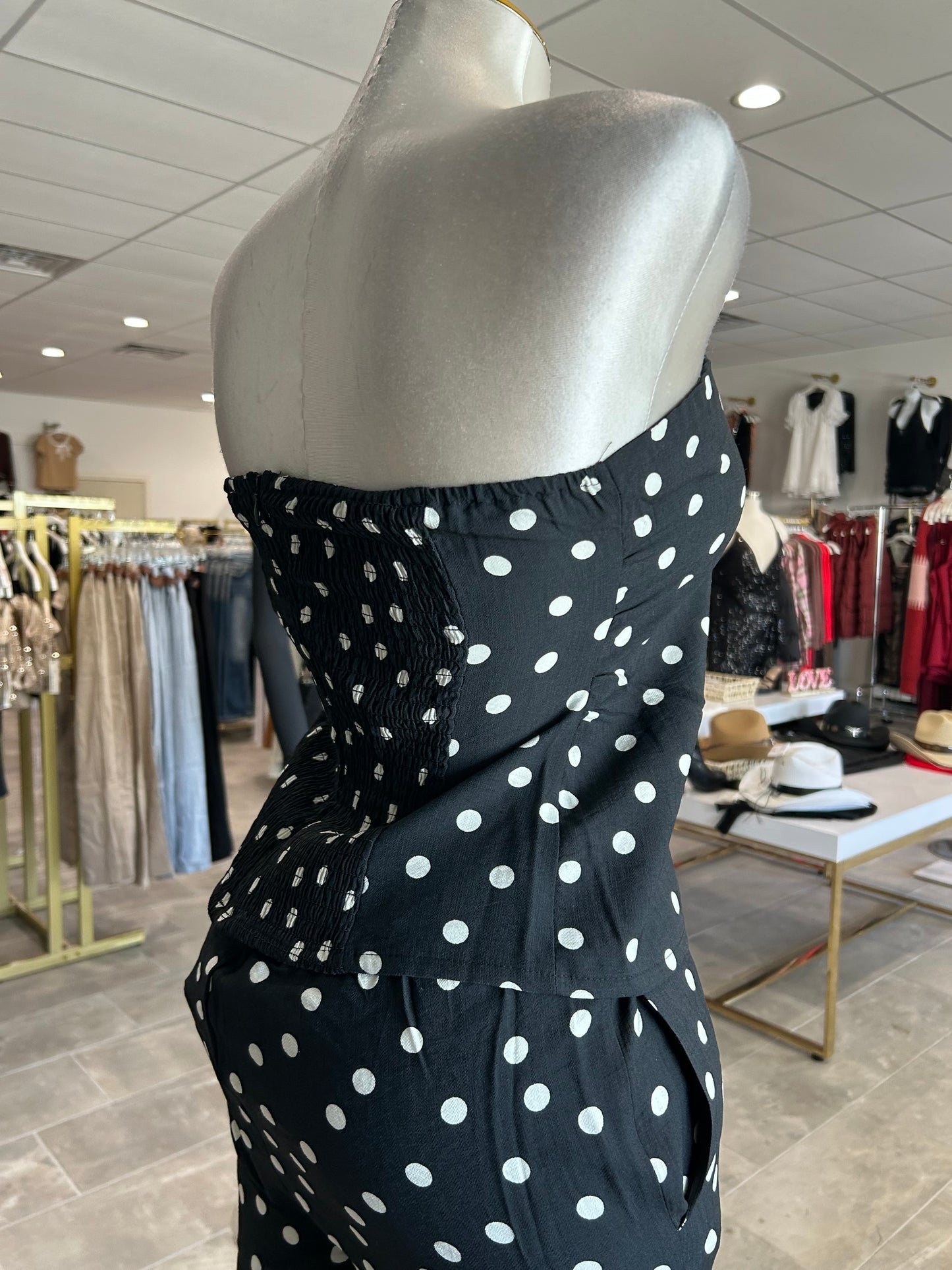 Polka Dot Strapless Wide-leg Pants Set