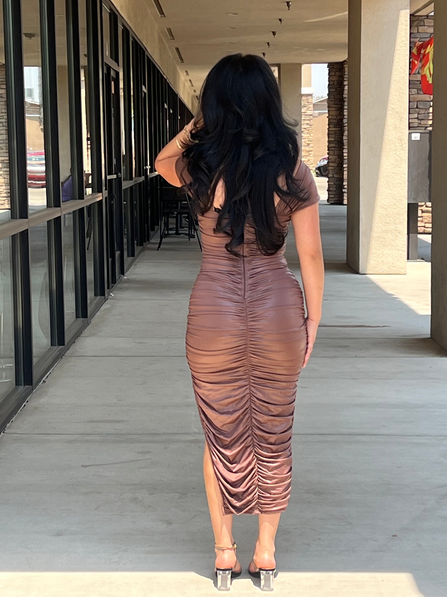Leather midi dress with side slit  hi
