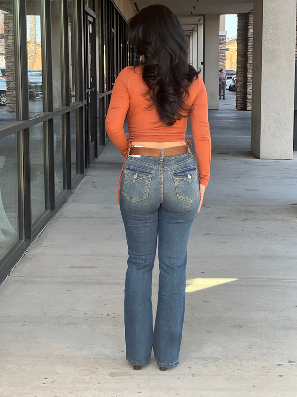 Mid Rise Bootcut Jeans W/ Caramel Brown Belt