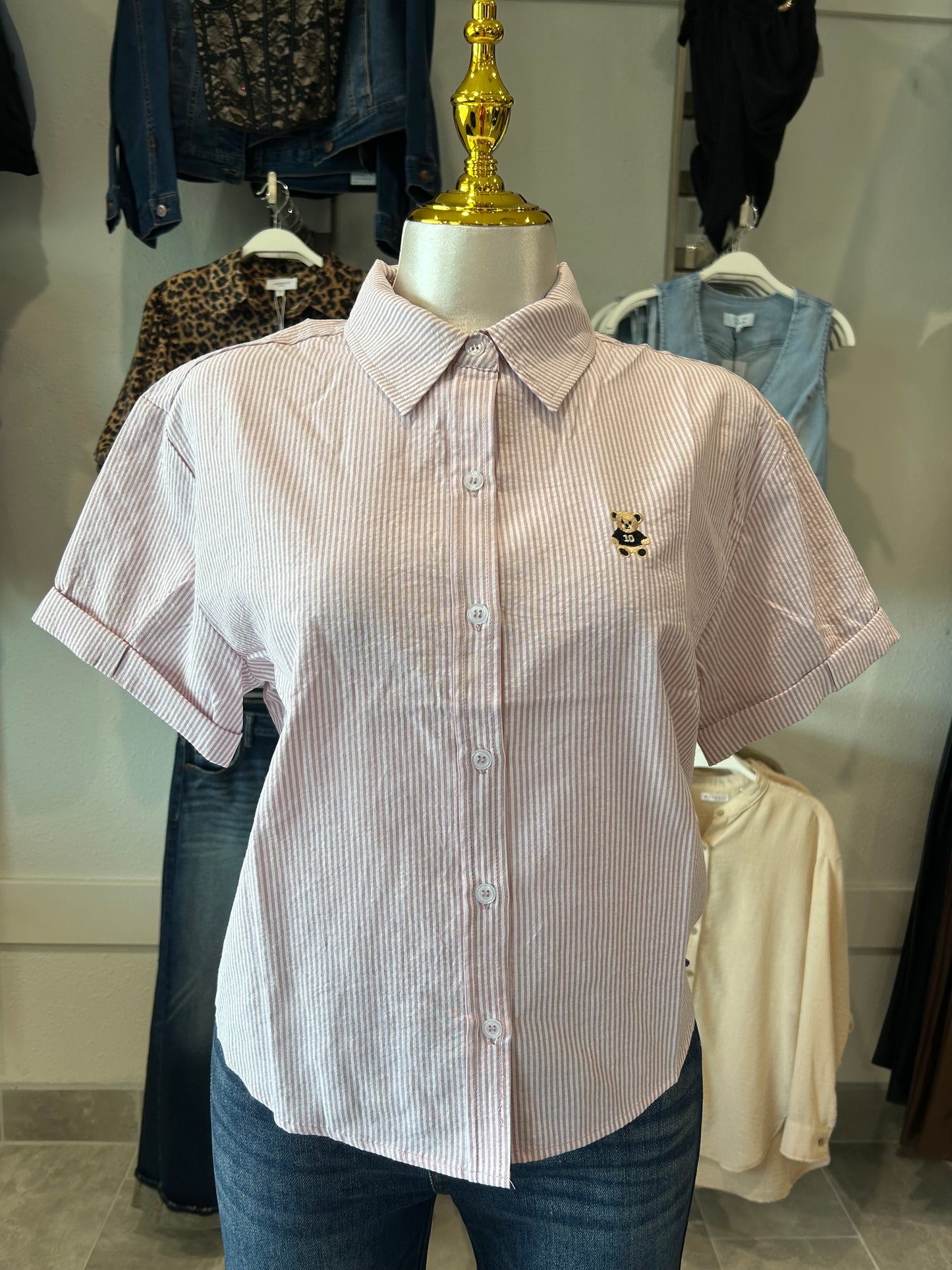 Roll-up Short Slv Stripe Shirt