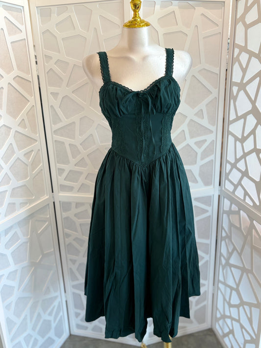 Lace Detail Smocked Midi Dress