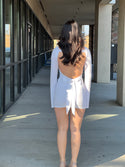 LONG BELL SLEEVE OPEN BACK BOW MINI DRESS