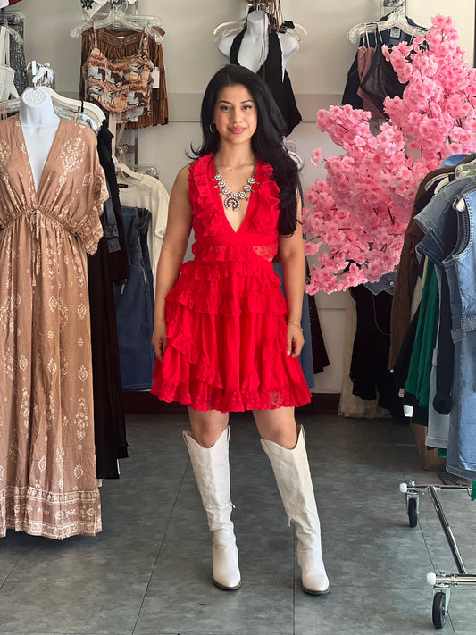 Lace Tiered Ruffle Mini Dress