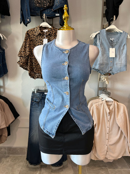 Crew-neck Denim Vest