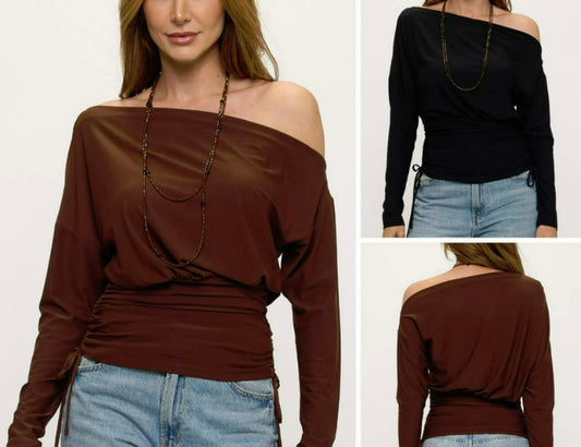 Solid Off Shoulder Neck Top With Necklace