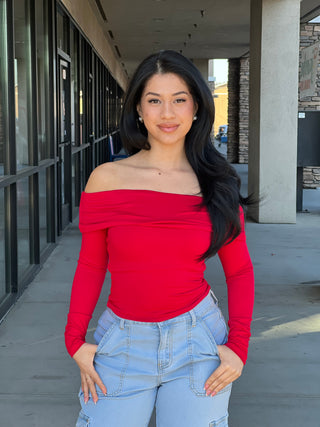 LONG SLEEVE FOLD OVER OFF SHOULDER TOP