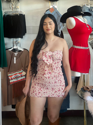 Strapless mini floral dress