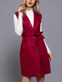 NOTCHED COLLAR BELTED FAUX SUEDE VEST