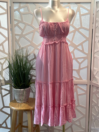 Back Smocking Maxi Tiered Dress