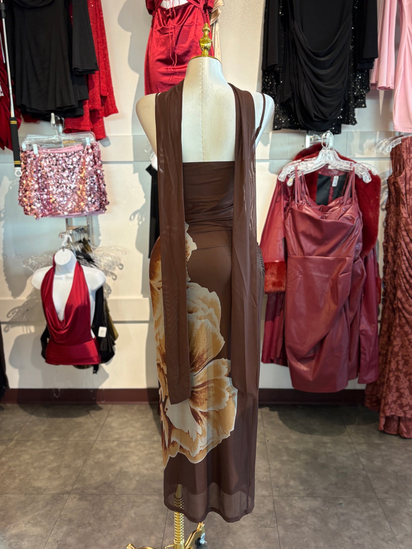 Chloe dress with chiffon scarf