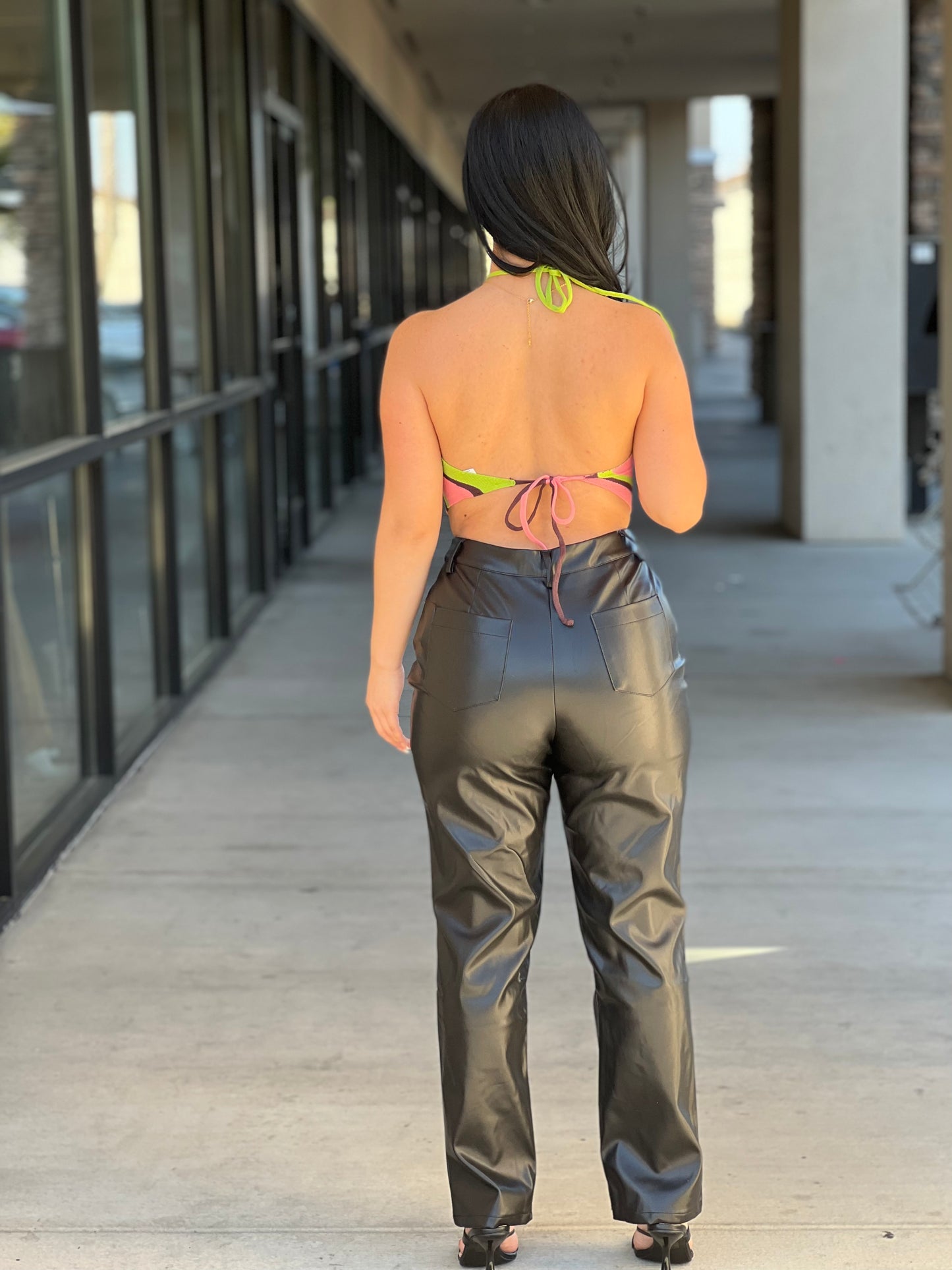 Leather straight pants