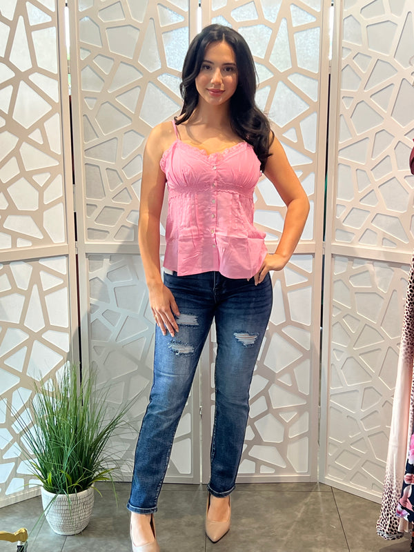 Lace Trim Linen Top