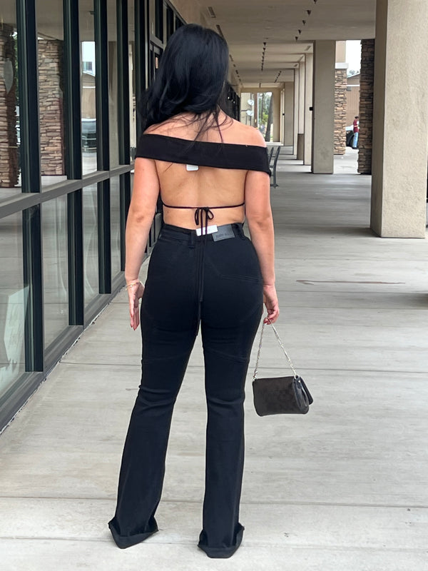 Off Shoulder Cowl Neck Open Back Top