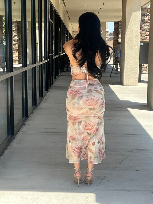 Mesh open back maxi dress
