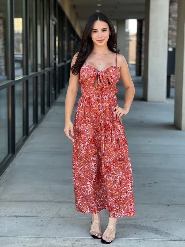 Paisley Print Front Knotted Midi Dress
