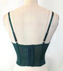 Lace and mesh corset top with adjustable straps and back hook and eye panel