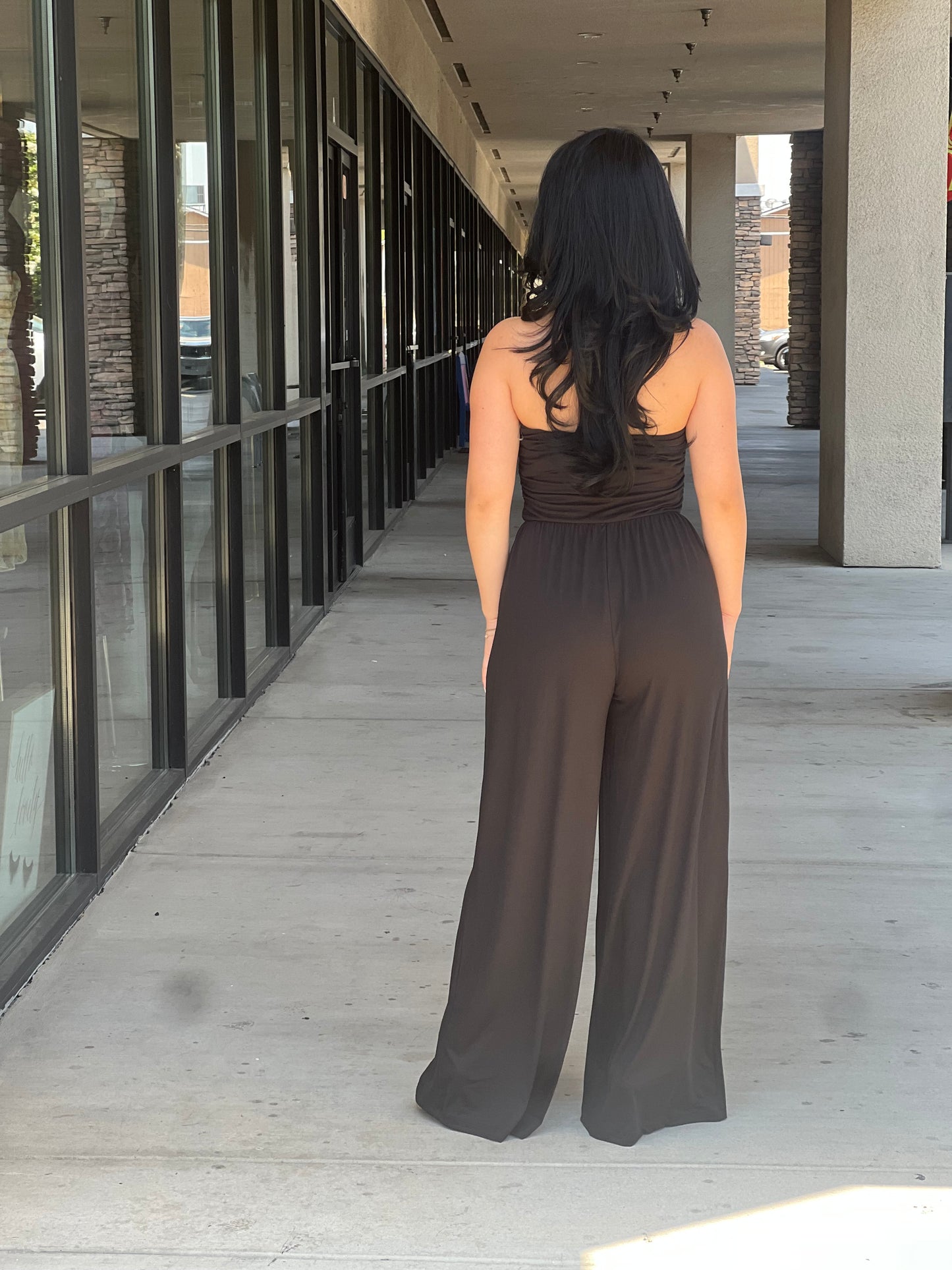 Strapless Ruched Tube Wide Leg Jumpsuit
