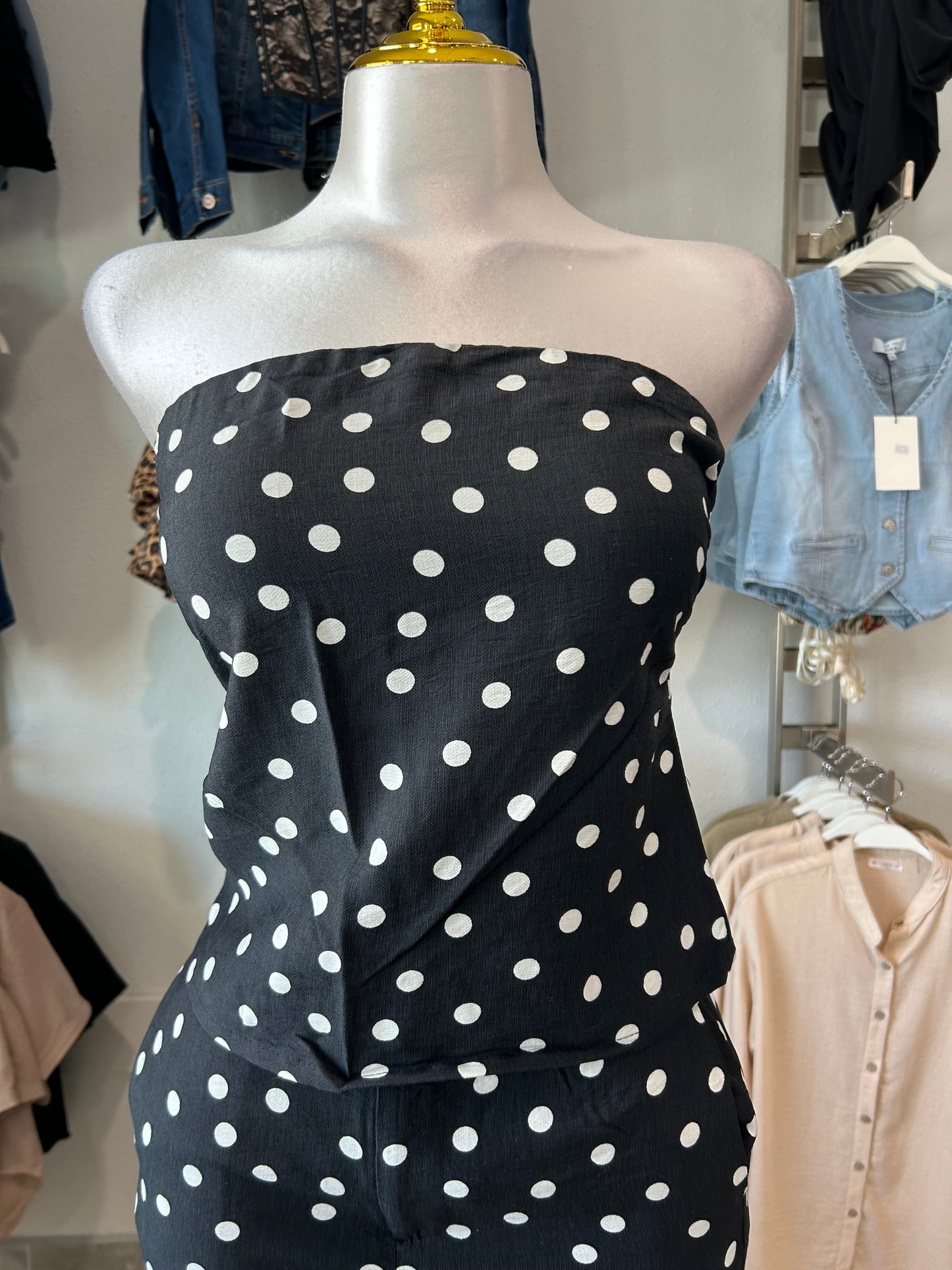 Polka Dot Strapless Wide-leg Pants Set