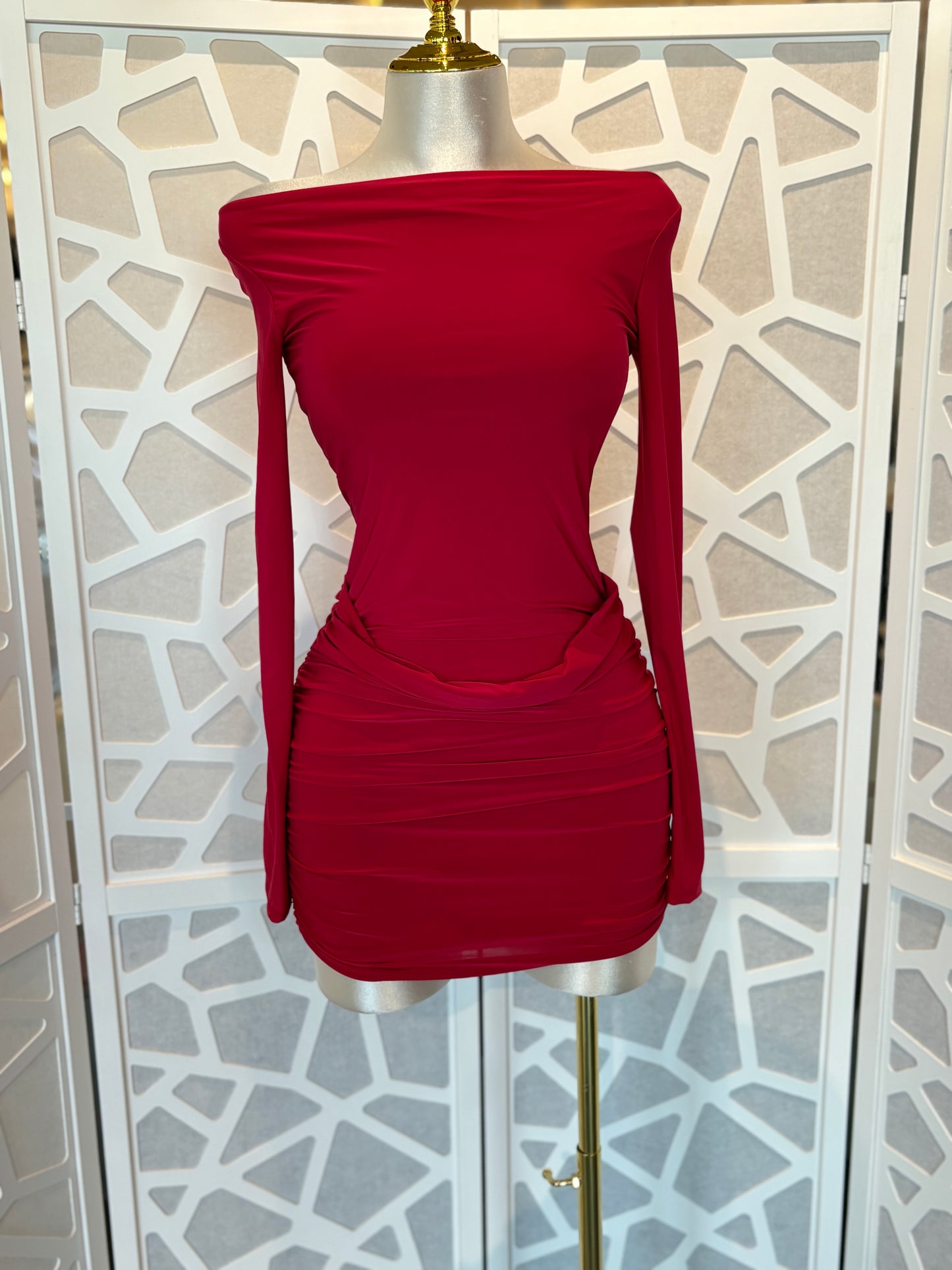 Long Sleeve Ruched Mini Dress