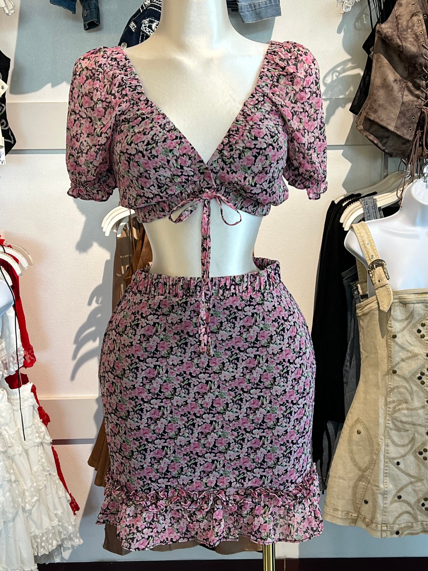 Floral skirt crop set