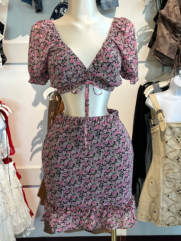 Floral skirt crop set